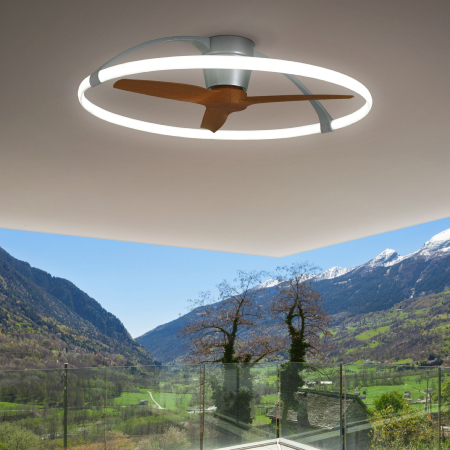 Ventilador Nepal Mantra - Plata/Madera Motor DC Luz LED Ø105cm.