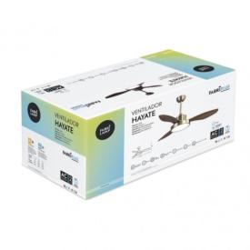 Ventilador Hayate Cuero/Roble Fabrilamp - Motor DC, luz LED Ø120cm