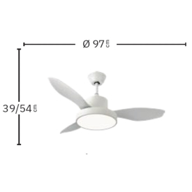 Ventilador Hayate Mini Blanco Fabrilamp - Motor DC, luz LED Ø97cm