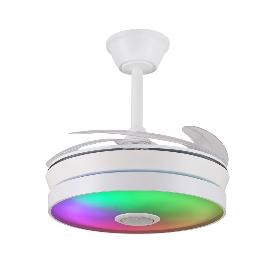Ventilador retractil Althea-S Blanco Musical RGB P&B - Motor DC. 40-92cmØ. Luz Led RGB