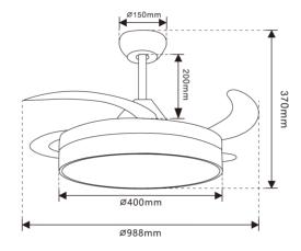 Ventilador Maui Negro Andiluz - 4 aspas Motor DC Ø40-98cm