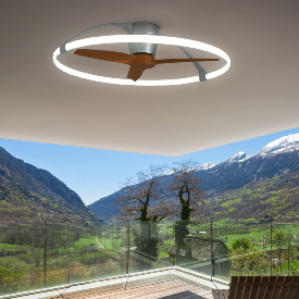 Ventilador Nepal Mantra - Plata/Madera Motor DC Luz LED Ø105cm.