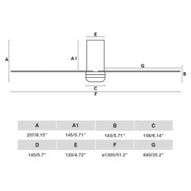 Ventilador Punt Tub M FARO Negro - sin luz. 130cm.Ø