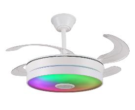 Ventilador retractil Althea-S Blanco Musical RGB P&B - Motor DC. 40-92cmØ. Luz Led RGB