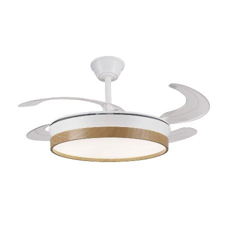 Ventilador Retractil FIONA-L Blanco Madera P&B - Motor DC. luz LED. 50-108cmØ.