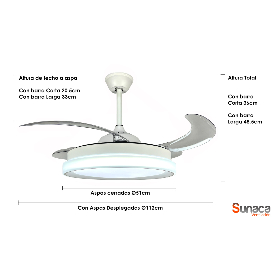 Ventilador Linares Blanco SUNACA - Motor DC. luz LED. 112cm Ø.