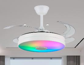 Ventilador retractil Mina-L Blanco Musical P&B - Motor DC. 50-108cmØ. Luz Led RGB