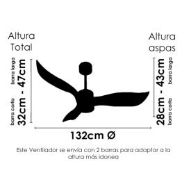 Ventilador AGUST SUNACA - Motor DC. luz LED 132cm Ø.