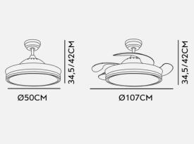 Ventilador Bayomo Niquel Fabrilamp - 4 aspas Motor DC Ø107cm