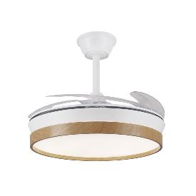 Ventilador Retractil FIONA-L Blanco Madera P&B - Motor DC. luz LED. 50-108cmØ.