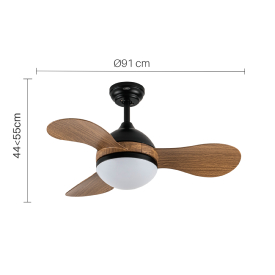 Ventilador Solido Negro Madera Fabrilamp - Motor DC Ø90cm